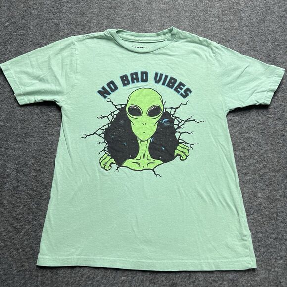 Amsterdam Other - No Bad Vibes Alien T-shirt Youth Large (14-16) Green 100% Cotton Amsterdam